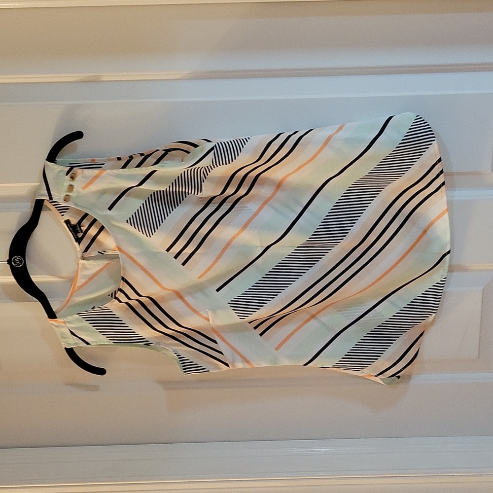 Ann taylor white aqua peach stripe tank small